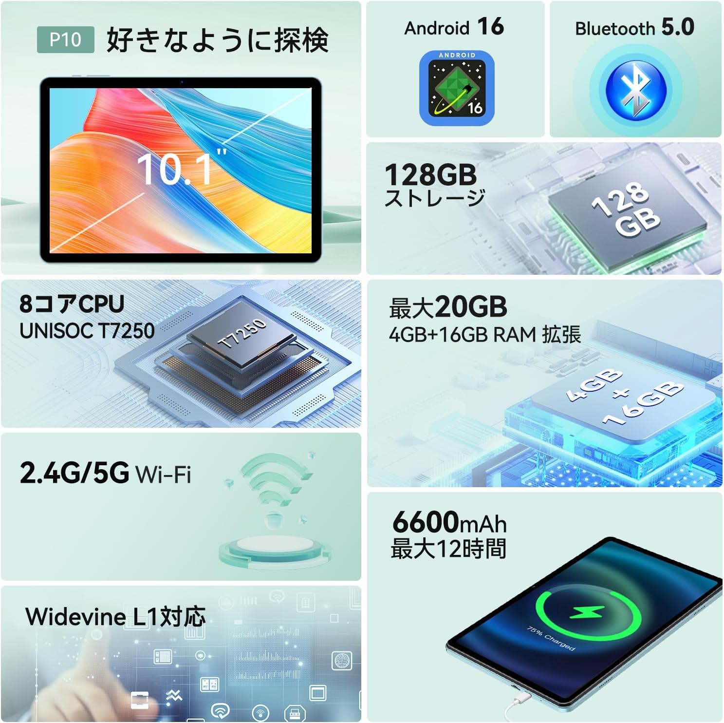 Amazon.co.jp: 【コスパ最強】10インチ タブレット android 16 wi-fi